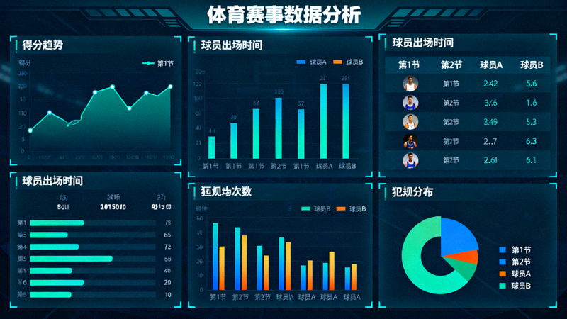 体育数据分析图表与统计面板的界面展示